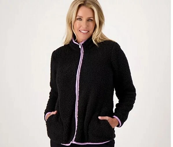 Sport Savvy Sherpa Teddy Jacket with Contrast Detail Black Small A548322 - Image 1 of 1