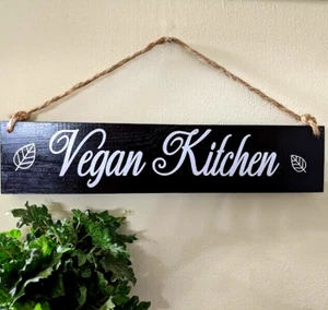 2-Sided!! VEGAN KITCHEN & PEACE STARTS ON...WOOD SIGN Handmade GIFT IDEA Décor - Picture 1 of 4