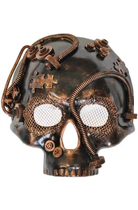 Steampunk Robot Skull Mardi Gras Masquerade Venetian Mask (Bronze) - Picture 1 of 1