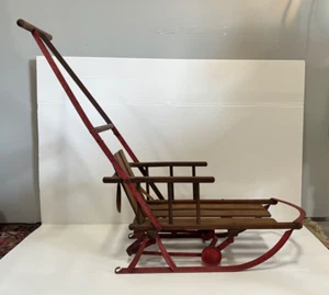 Vintage Antique Wood Baby Child Sled Back Rest with Metal Runners - Picture 1 of 13