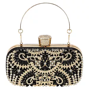 Evening Bags, Rhinestone Clutch Purse Chain Strap Handbag, Black - Picture 1 of 6