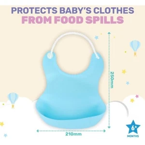 1st Steps Bibs Food & Liquid Catcher Waterproof Flexible Blue 25 x 21cm - Picture 1 of 2