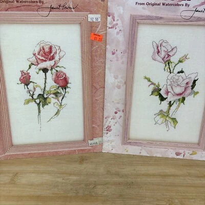 Lot of 2 Green Apple Counted Cross Stitch Patterns Roses I and II Janet Powers - Image 1 of 4