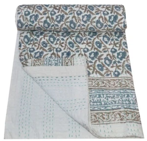 Colcha india hecha a mano con estampado floral Kantha bordado manta doble - Imagen 1 de 5
