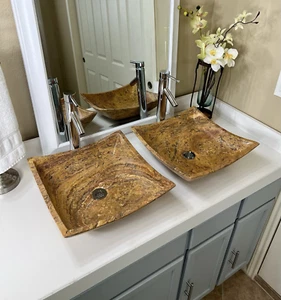 ** 2 Travertine Sinks / Stone Sinks / Bathroom Sinks / Vessel Sinks / Basin Sink - Picture 1 of 10
