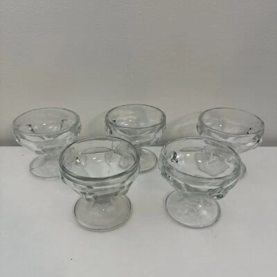 SET OF 5 GLASS PEDESTAL ICE CREAM DESSERT BOWLS DISH-3”x3.25” - Image 1 of 4