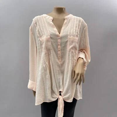 Blusa Cocomo Mujer Top Talla 3X Naranja Melocotón Popover Manga 3/4 Gasa Corbata Frontal Foto 1 de 4