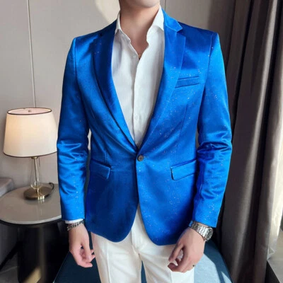 Men Shiny Suit Blazer Wedding Dress Jackets Single Breasted Showman Costume Cool - Image 1 of 4