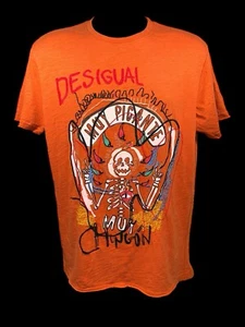 Vintage Desigual Avant Garde Muy Picante Orange Embroidered Skulls T-Shirt XL - Picture 1 of 7
