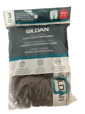 Men's GILDAN 3 Pk. COTTON CLASSIC LENGTH BOXER BRIEFS BLACK GRAY CHARCOAL Sz. S* - Image 1 of 4