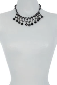 Carolee NEU Damen schwarz facettierte Perlen Latz Frontal Halskette Statement  - Bild 1 von 6