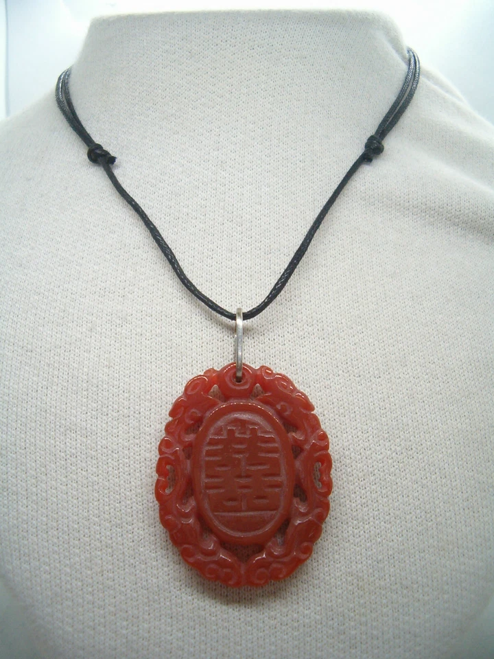 Ciondolo in ARGENTO 925 con Agata Corniola naturale incisa- pendente Pietra Dura - Immagine 1 di 4