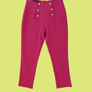 Women's Boohoo Trousers Size 8 Color Pink Gold Buttons Tapered Legs Excellent - Picture 1 of 11