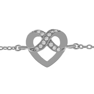 Bracelet Coeur Infini en Argent rhodié et Oxydes de Zirconium - Longueur 19cm - Picture 1 of 5