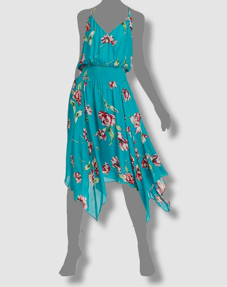 Parker Women Blue V-Neck Sleeveless Surplice Smocked Silk Midi Dress Size M