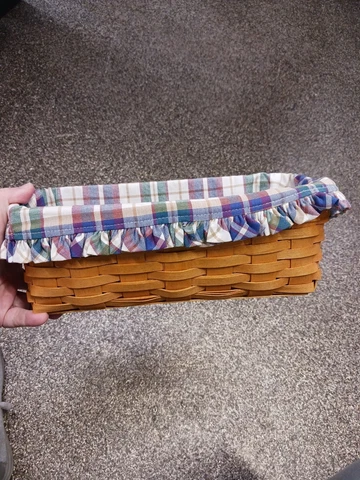 2000 Longaberger handwoven basket with fabric 12 x 6 x 5  Hanging Wall Pocket? Cover