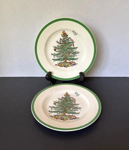 2 assiettes à salade sapin de Noël Spode 7,75" déjeuner dessert vacances vert Angleterre - Photo 1/8