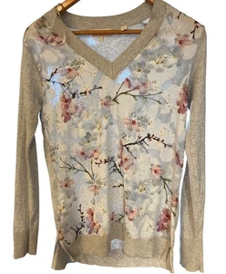 Ted Baker London grau Blumen Blüten Seidenmischung V-Ausschnitt Pullover Sweater 2 - Bild 1 von 6