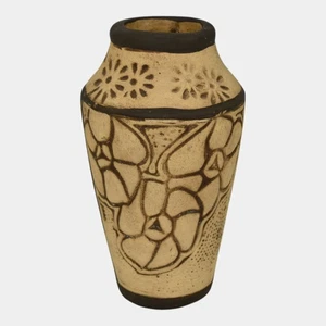 Weller Claywood 1910 Vintage Art Pottery Brown And Tan Floral Ceramic Vase - Picture 1 of 6