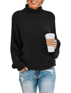 ZESICA Womens 2023 Turtleneck Batwing Sleeve Loose Oversized Chunky Knitted - Picture 1 of 1
