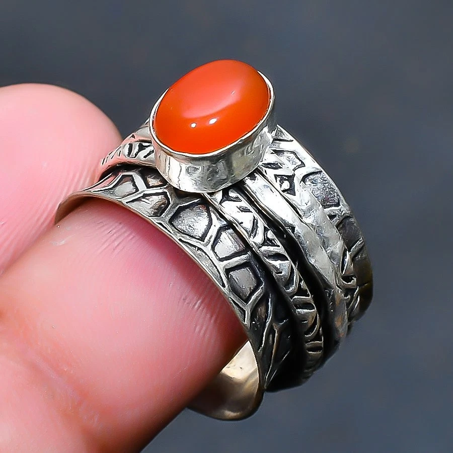 Anillo de joyería de piedras preciosas de cornalina hecho a mano talla 7,5 de EE. UU. Foto 1 de 1