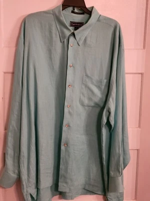 Camisa verde abotonada 100 % lino puro Paul Fredrick Finest para hombre talla XXL Foto 1 de 3