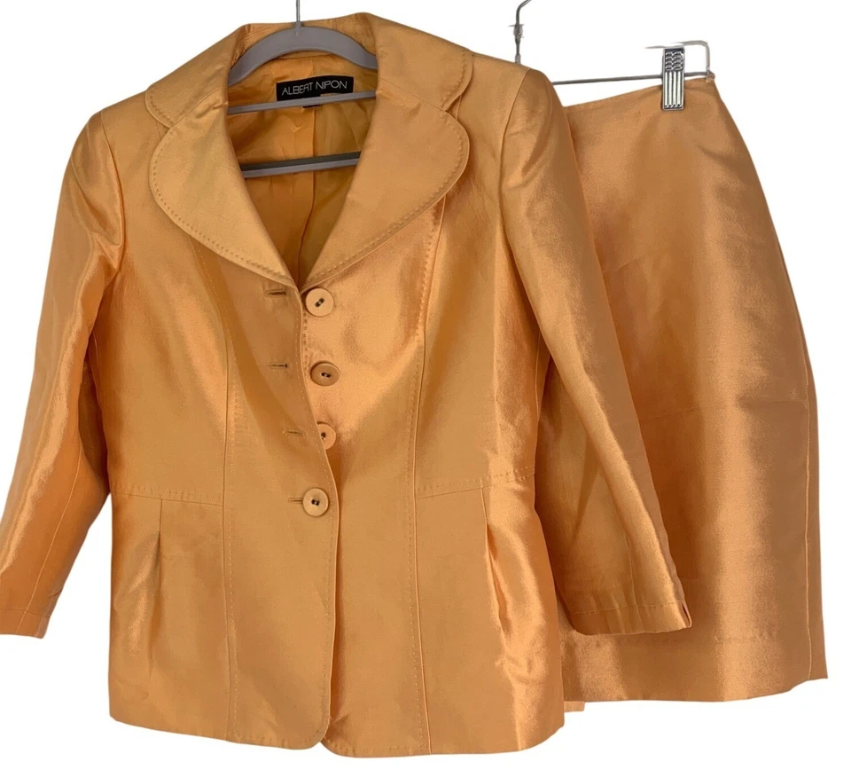 De Colección Albert Nipon Mezcla de Lana de Seda Dos Piezas Falda Chaqueta Traje Conjunto Talla 4 RF10606 Foto 1 de 4