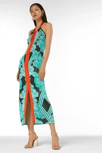Karen Millen Slinky Mirrored Floral Jacquard Knit Halter Dress Medium (UK 12-14) - Picture 1 of 15