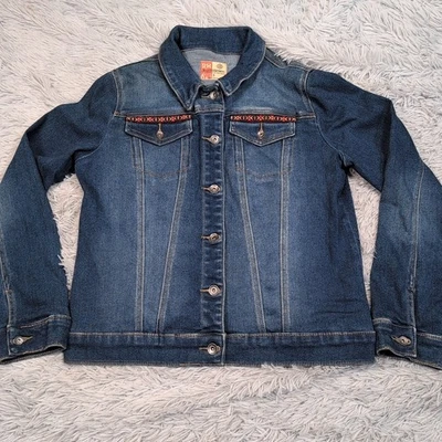 Ruff Hewn Jacket Womens S Blue Denim Jean Coat Stretch Pockets Aztec Button Up - Image 1 of 4