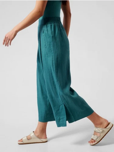 Athleta Cabo Pants Tall Blue Linen Wide-Leg 447244 - 16T (33.5" inseam)