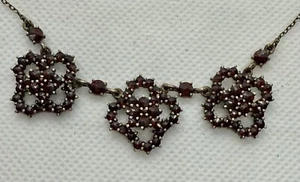 Vintage Böhmische 9K Gelbgold Granat Rosenschliff Cluster Halskette - Bild 1 von 6