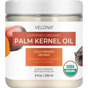 Velona USDA Certified Organic Palm Kernel Oil 8 Fl Oz Refined Cold Pressed Face - Picture 1 of 5