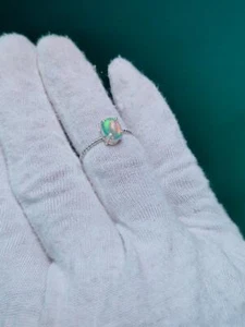 925 Sterling Silver Natural Ethiopian Opal Gemstone Dainty Women Promise Ring - Picture 1 of 2
