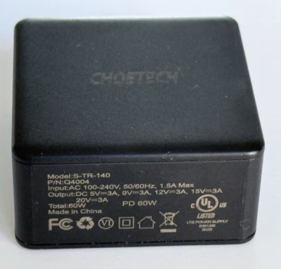 CHOETECH 60W USB-C PD Travel Wall Charger MacBook iPhone iPad Samsung Chromebook - Image 1 of 4