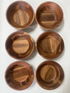 Aidea Wooden Bowls Salad Wood Bowl 7” X 3” Set of 6 Boho Brown Vietnam - Picture 1 of 4