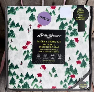 Eddie Bauer CHRISTMAS CHALET SKIING Queen Flannel Sheet Set - 100%cotton flannel - Picture 1 of 5