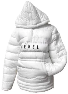 Hoodie Puffer Jacket White Pullover Coat REBEL MINDS kangaroo pockets Womens M - Picture 1 of 3
