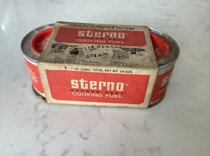 2 Vintage Sterno Canned Heat Cooking Fuel Metal Can W. Contents Paper Label Old - Picture 1 of 10