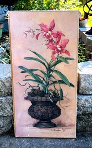 1980's Orchid Wooden Wall Art by Barbara Mock 24x12in. - Picture 1 of 2