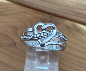 Vtg Wilson Brothers Jewelry 925 Sterling Open Heart Diamond Chips Promise Ring 7 - Picture 1 of 12