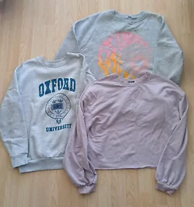 3x Womens Sweatshirt Pullover Jumper Lot In Pink & Grey Size S 8-10 From George - Picture 1 of 11