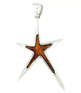 925 Sterling Silver Natural Hawaiian Koa Wood Pendant - Starfish - Picture 1 of 1