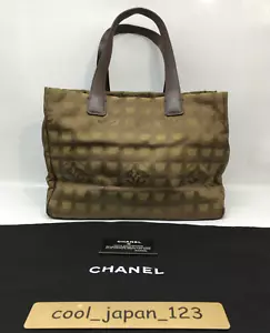 Authentic Chanel New Travel Line MM Brown Khaki A15991 Leather Tote Bag - Picture 1 of 24