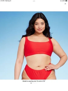 Wild Fable Women's Plus Size Smocked Bralette Bikini Top Red 3X - Picture 1 of 3
