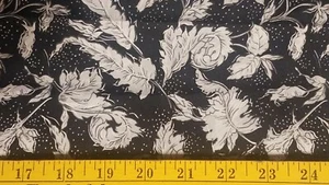 VINTAGE Slinky WHITE ON BLACK Floral Print Fabric "44 x 2 yds  POLYESTER BLEND - Picture 1 of 7