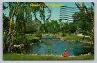 Postcard Lily Pond Anaheim Park Onlooker Girl Red Dress California Vintage c1970