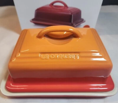 Le Creuset FLAME Covered Butter Dish UK European Style 7x5x3.5 Red Orange NIB - Image 1 of 4