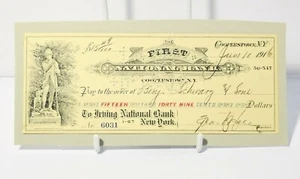 1916 USA Cooperstown NY First National Bank Cheque $15.49 #USC - Picture 1 of 4