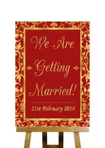 Red And Gold We Are Getting Married Personalised Wedding Sign - Picture 1 of 8