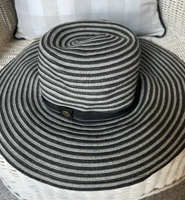 Sombrero de sol grande a rayas Goorin Bros cubo negro/bronceado para mujer papel de paja redondo Foto 1 de 4